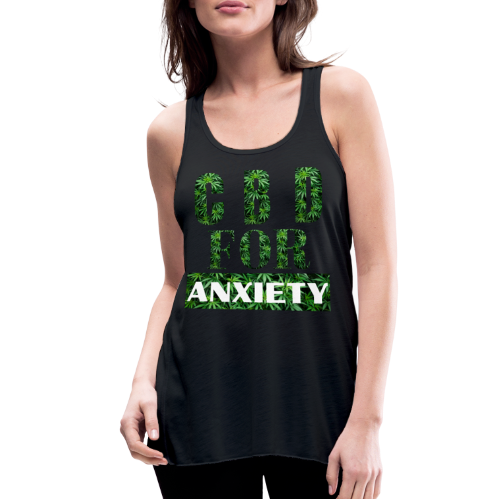 CBD For Anxiety Ladies Flowy Tank Top - black