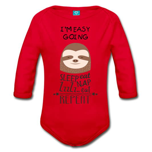 I'm Easy Going Organic Long Sleeve Baby Bodysuit - red