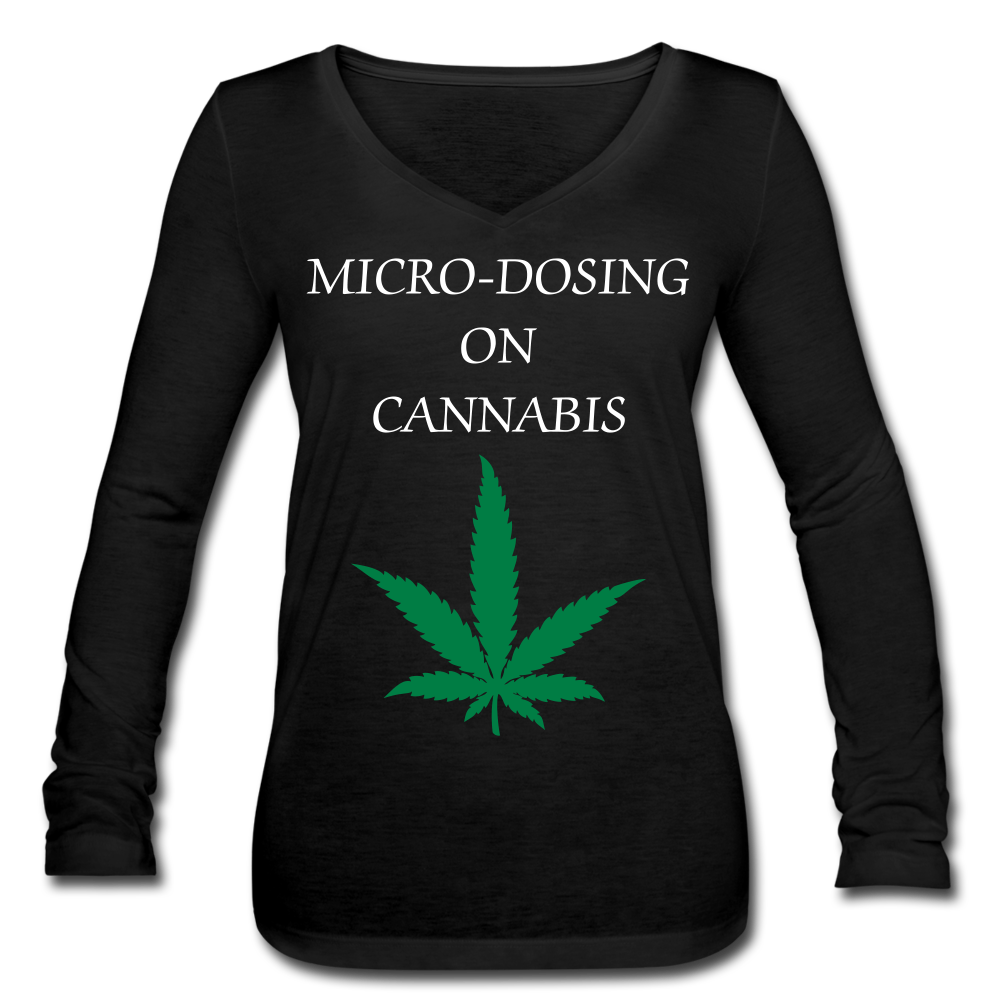 Thankful For Cannabis Women’s Long Sleeve  V-Neck Flowy Tee - black