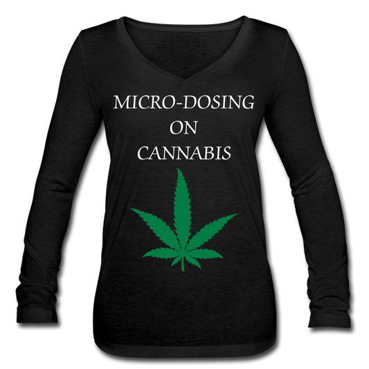 Thankful For Cannabis Women’s Long Sleeve  V-Neck Flowy Tee - black