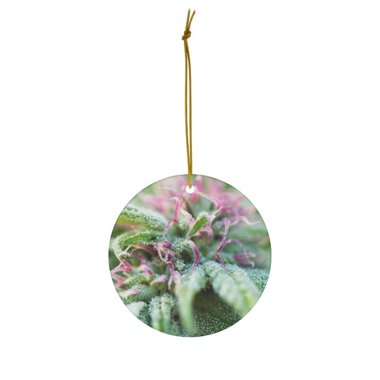 Blooming With Purple Cannabis Round Ceramic Ornaments