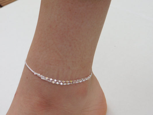 Multi-Layered Sterling Silver Anklet- Next Day Shipping