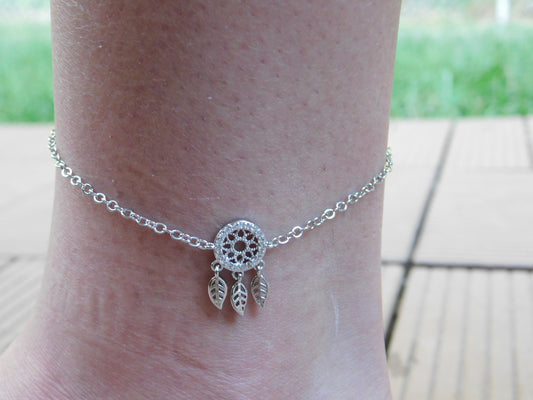 Zircon Dream Catcher Inspired Sterling Silver Chain Link Bracelet/Anklet- Next Day Shipping