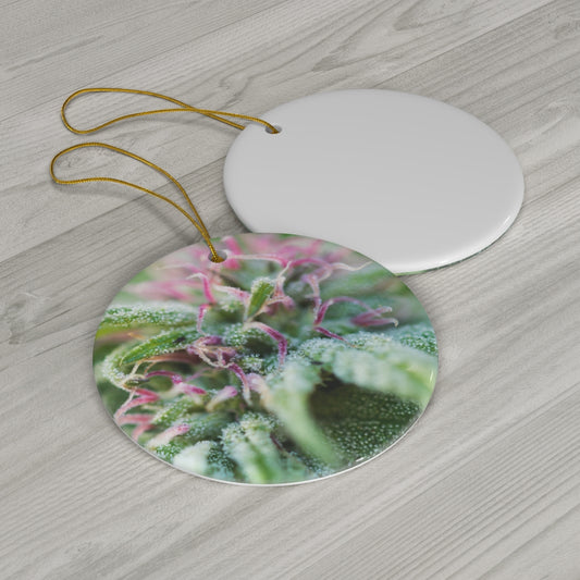 Blooming With Purple Cannabis Round Ceramic Ornaments