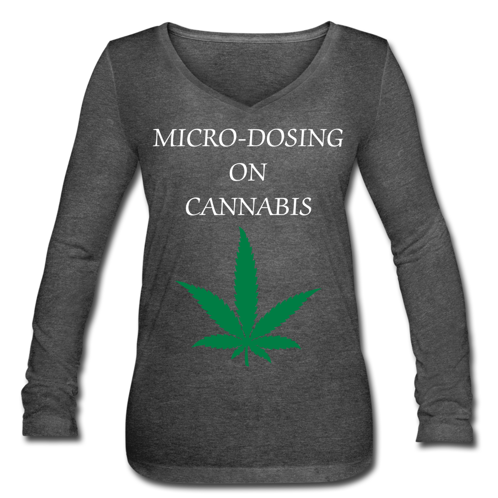 Thankful For Cannabis Women’s Long Sleeve  V-Neck Flowy Tee - deep heather