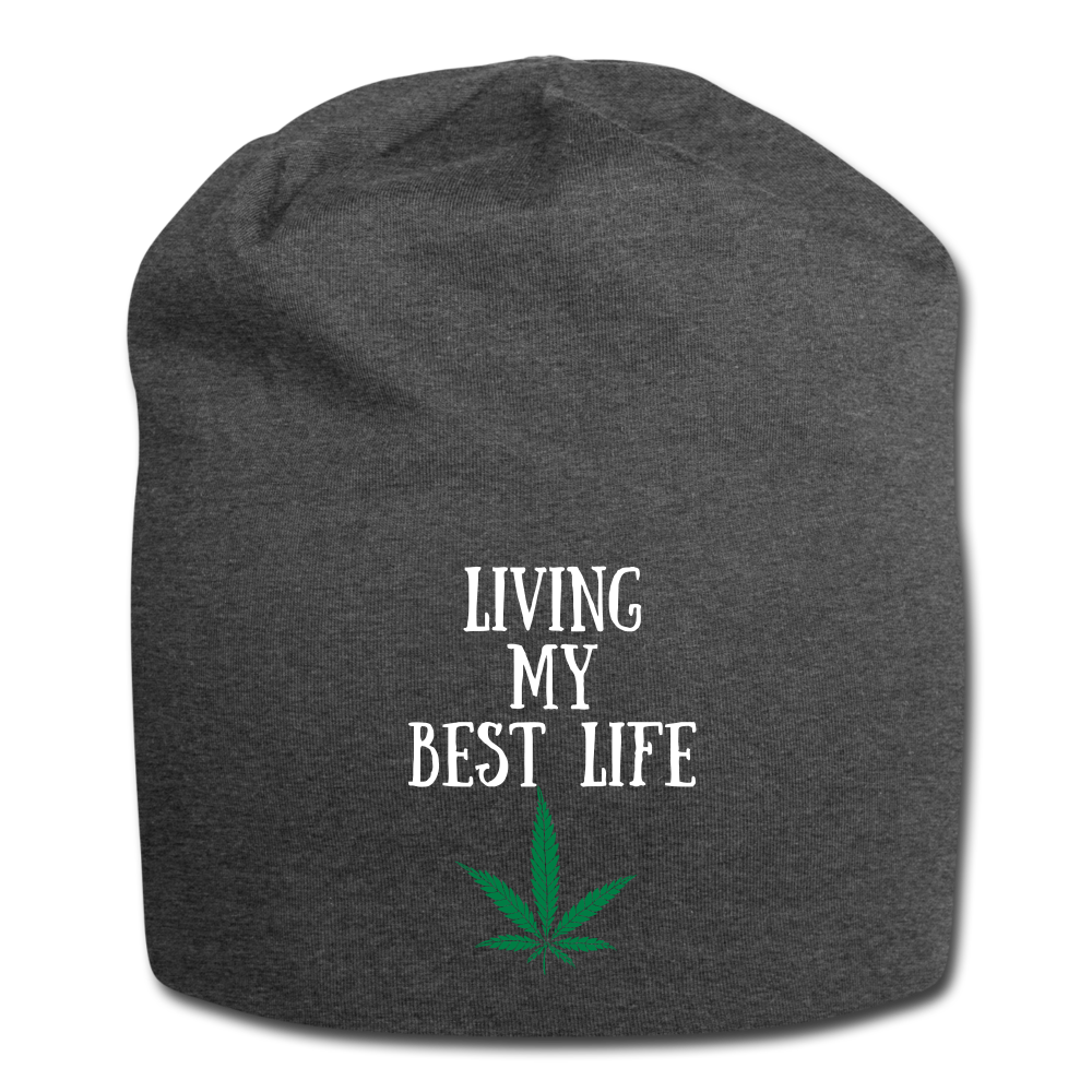 Living My Best Life Jersey Beanie - charcoal gray