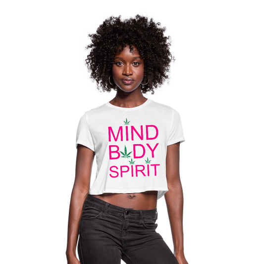 Mind Body Spirit Ladies Cropped T-Shirt - white