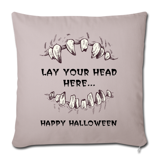 Halloween Lay Your Head Here Throw Pillow Cover 18” x 18” - light taupe