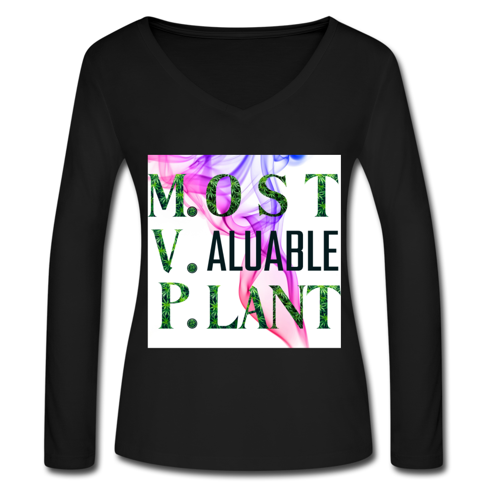 Women’s Long Sleeve  V-Neck Flowy Tee - black