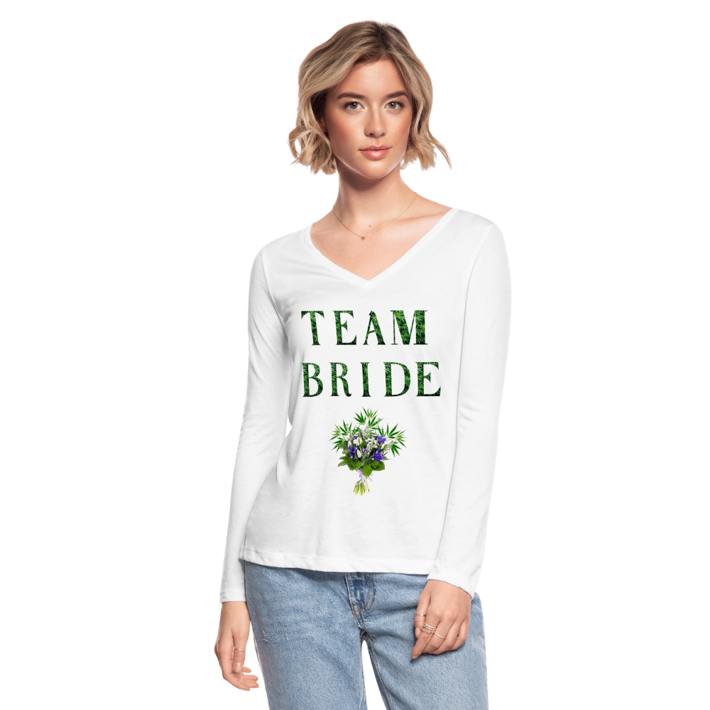 Women’s Long Sleeve  V-Neck Flowy Tee - white