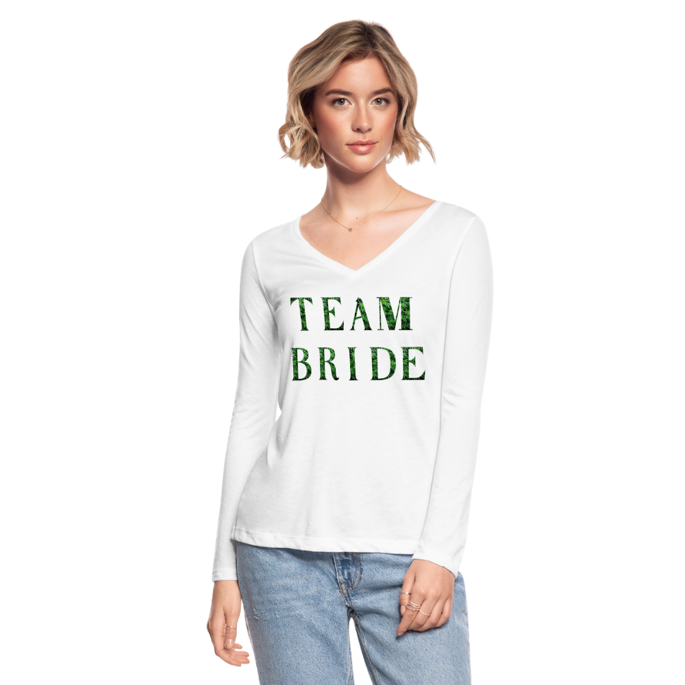 Women’s Long Sleeve  V-Neck Flowy Tee - white