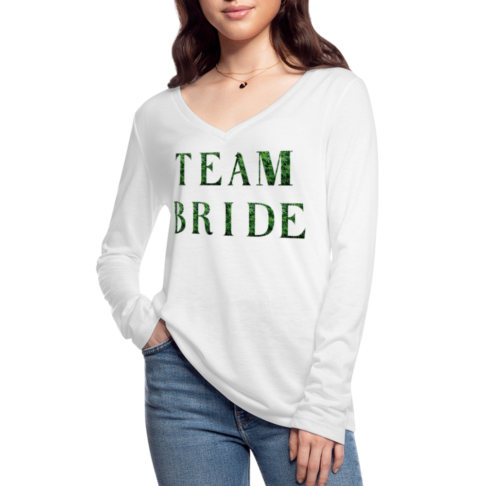 Women’s Long Sleeve  V-Neck Flowy Tee - white