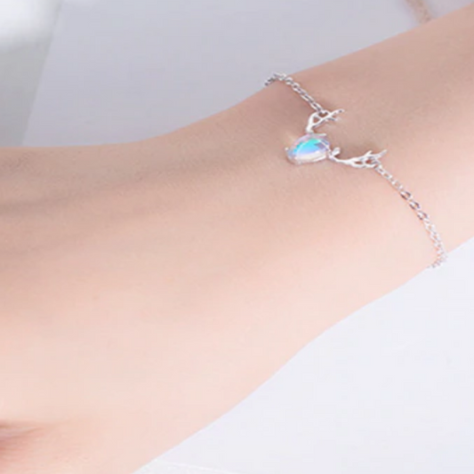 Opal Crystal Deer Inspired Sterling Silver Link Bracelet